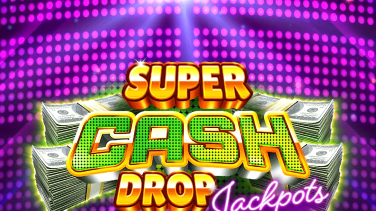 Tampilan layar permainan slot Super Cash Drop Jackpots dengan tema neon heist