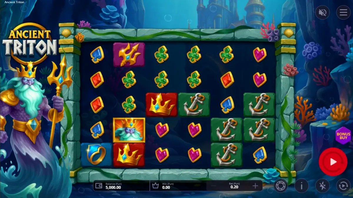 Tampilan visual slot Ancient Triton dengan tema istana bawah laut
