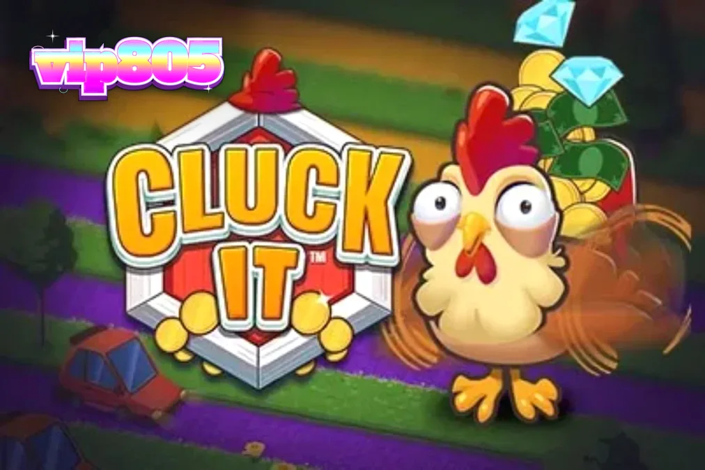 Tampilan visual permainan Cluck It dengan latar belakang peternakan yang cerah